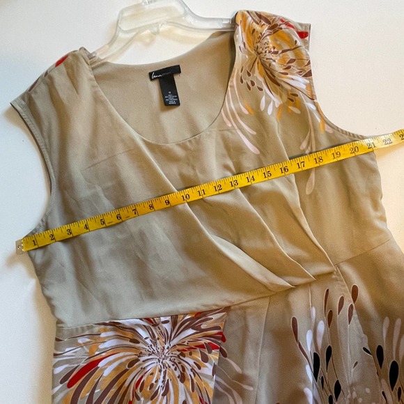 Lane Bryant Women's Size 18 Tan Floral Dress ~ Short Cap Sleeve Pleated A-Line - Picture 7 of 9
